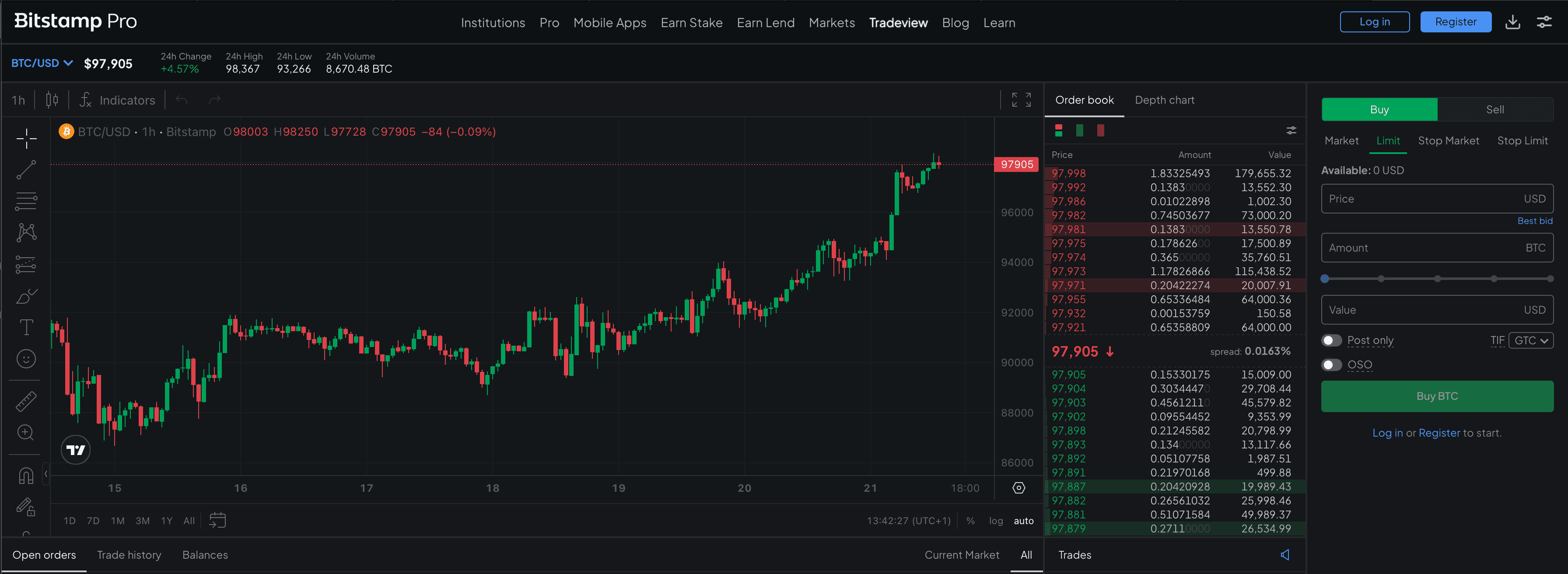Bitstamp app screenshot